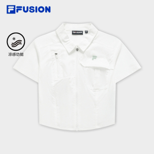 FUSION潮牌女子短袖 衬衫 夏季 薄款 FILA 修身 通勤休闲衬衣 凉感