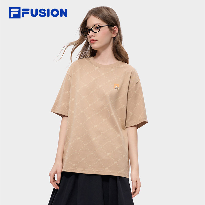 FILA FUSION斐乐潮牌情侣短袖t恤女26夏季新款萌宠老花