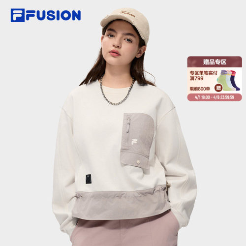 FILA FUSION斐乐潮牌女子套头卫衣2026春季新款宽松拼接针织上衣
