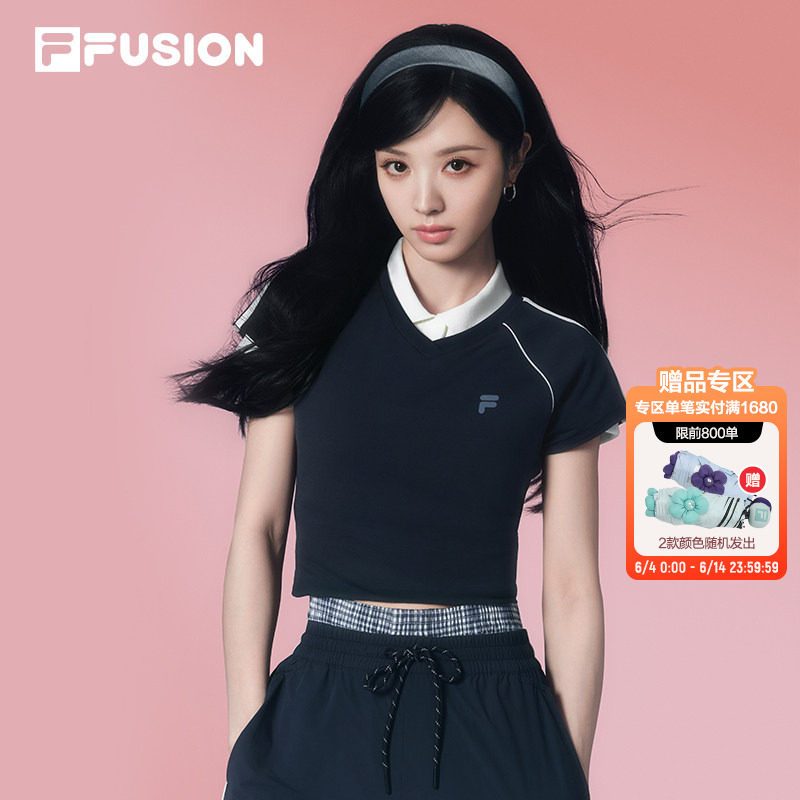 【田曦薇同款】FILA FUSION斐乐潮牌短袖T恤女夏休闲运动半袖上衣
