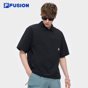 通勤商务黑翻领短袖 FILA 新款 FUSION斐乐潮牌男子POLO衫 2025夏季