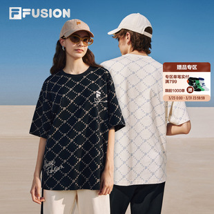 男女休闲老花宽松内搭上衣 T恤春夏季 FILA FUSION斐乐潮牌情侣短袖