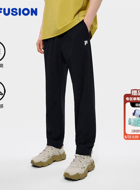 FILA FUSION斐乐速干裤男裤长裤夏季黑色运动裤直筒透气跑步裤子
