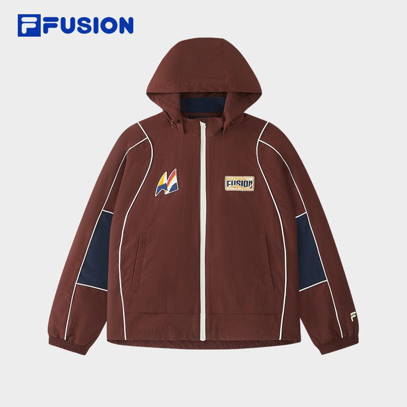FILA FUSION斐乐潮牌梭织外套女2026夏新款休闲宽松拼色连帽外套