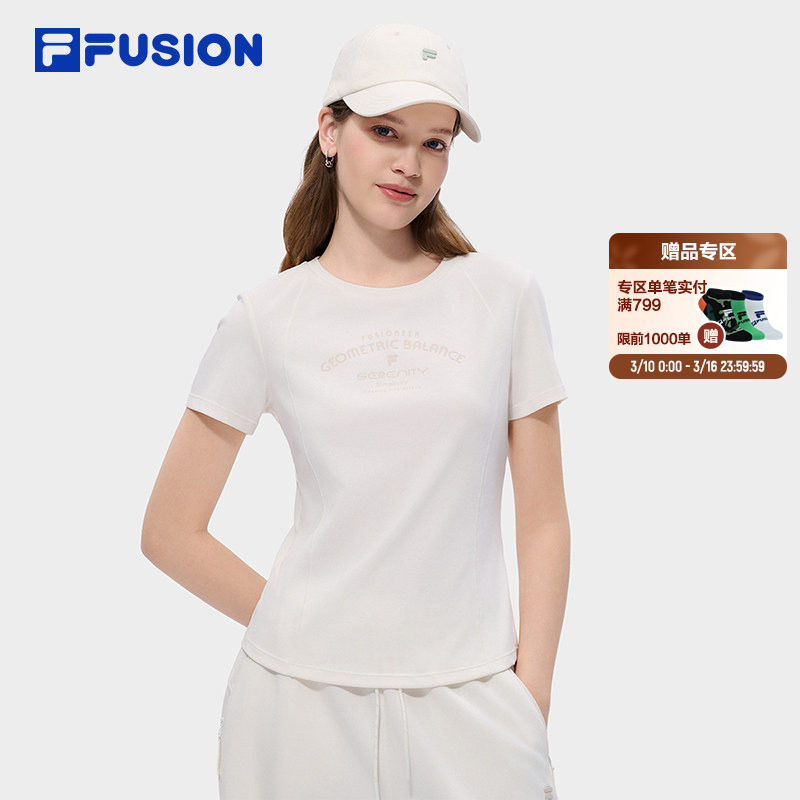 FILA FUSION斐乐潮牌女子针织短袖T恤2026夏季新款简约修身上衣