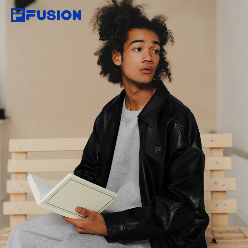 易烊千玺同款FILA FUSION斐乐潮牌皮衣男2025冬季美拉