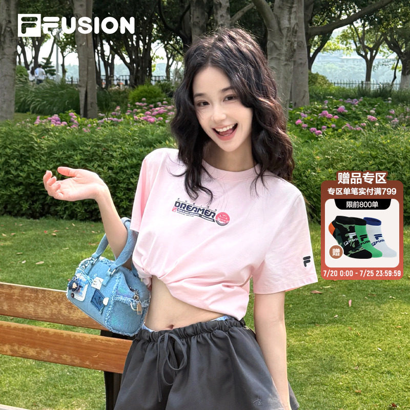 FILA FUSION斐乐潮牌女子针织短袖衫2026秋季新款吸湿速干凉感T恤