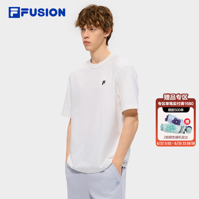章昊同款FILA FUSION斐乐潮牌短袖T恤男夏季新款男士宽松运动上衣 - 实物图