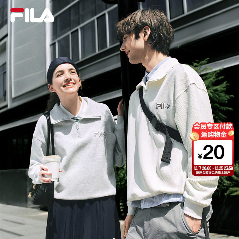 FILA斐乐半开襟男女同款卫衣2025秋季新款情侣宽松休闲翻领女