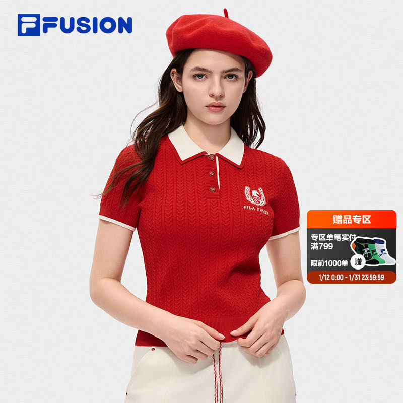 马上起飞丨FILA FUSION斐乐女子编织衫2026春季新款紧身短袖毛衣