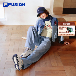 FUSION斐乐潮牌牛仔裤 子休闲弯刀裤 女2026夏新款 百搭裤 长裤 FILA