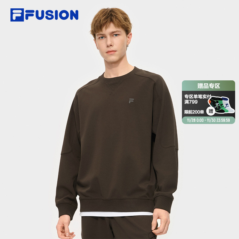 FILA FUSION斐乐潮牌男子套头卫衣2025冬季新款休闲宽松针织上衣