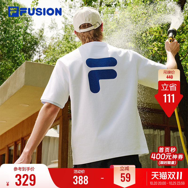 FILA FUSION斐乐潮牌情侣短袖T恤夏季宽松运动半袖男女款跑步上衣