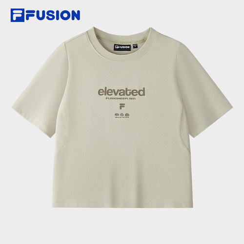 FILA FUSION斐乐潮牌女子针织短袖衫官方冬季新款时尚休闲基础T恤
