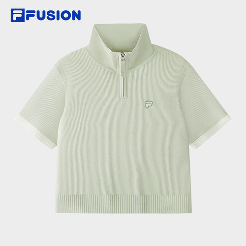 FILA FUSION斐乐潮牌女编织衫2026夏季新款紧身立领短袖休闲上衣