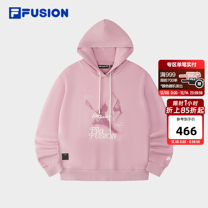 FILA FUSION斐乐潮牌女子连帽卫衣2025冬季新款休闲纯棉针织上衣
