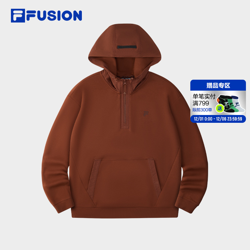 FILA FUSION斐乐潮牌男子连帽卫衣2025冬季新款休闲宽松针织上衣