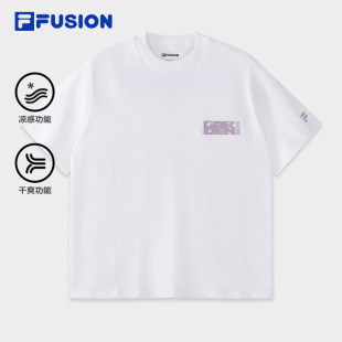 款 夏季 纯棉干爽凉感印花白色T恤 FUSION斐乐潮牌女子针织短袖 FILA