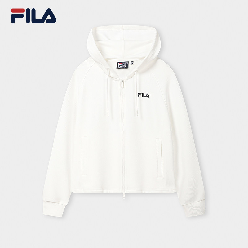 FILA 斐乐官方女士针织连帽外套2026秋新款简约百搭休闲宽松上衣