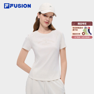 新款 FILA FUSION斐乐潮牌女子针织短袖 T恤2026夏季 上衣 简约修身