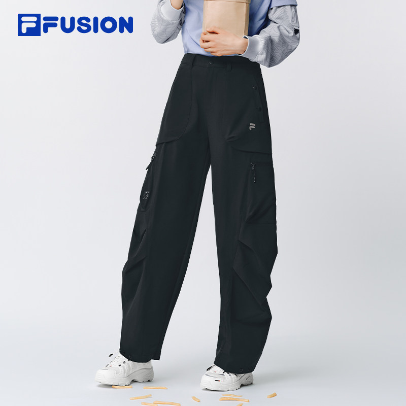 FILA FUSION斐乐潮牌梭织长裤女2025冬季新款时尚休闲宽松工装裤