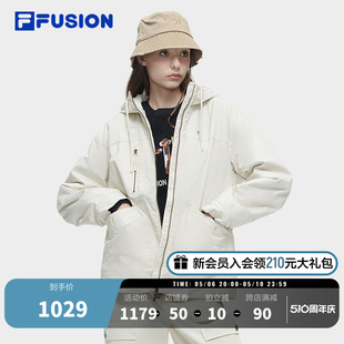 FILA 休闲宽松工装 时尚 FUSION斐乐潮牌棉服女2024春新款 连帽外套