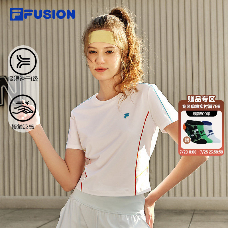 FILA FUSION斐乐潮牌短袖T恤女26夏季新款速干凉感t修身短款上衣