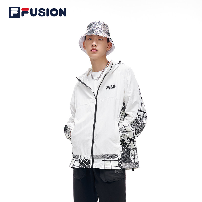 fila 斐乐官方男连帽外套2022年春季新款中长款上衣流行拼接衣服