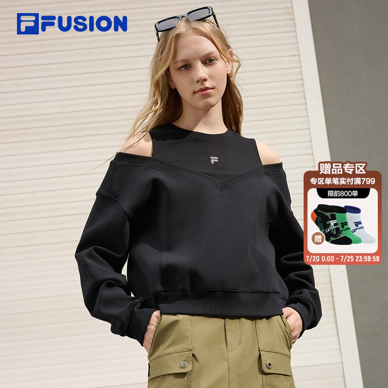 FILAFUSION斐乐潮牌套头卫衣女2026秋季新款运动宽松露肩长袖上衣