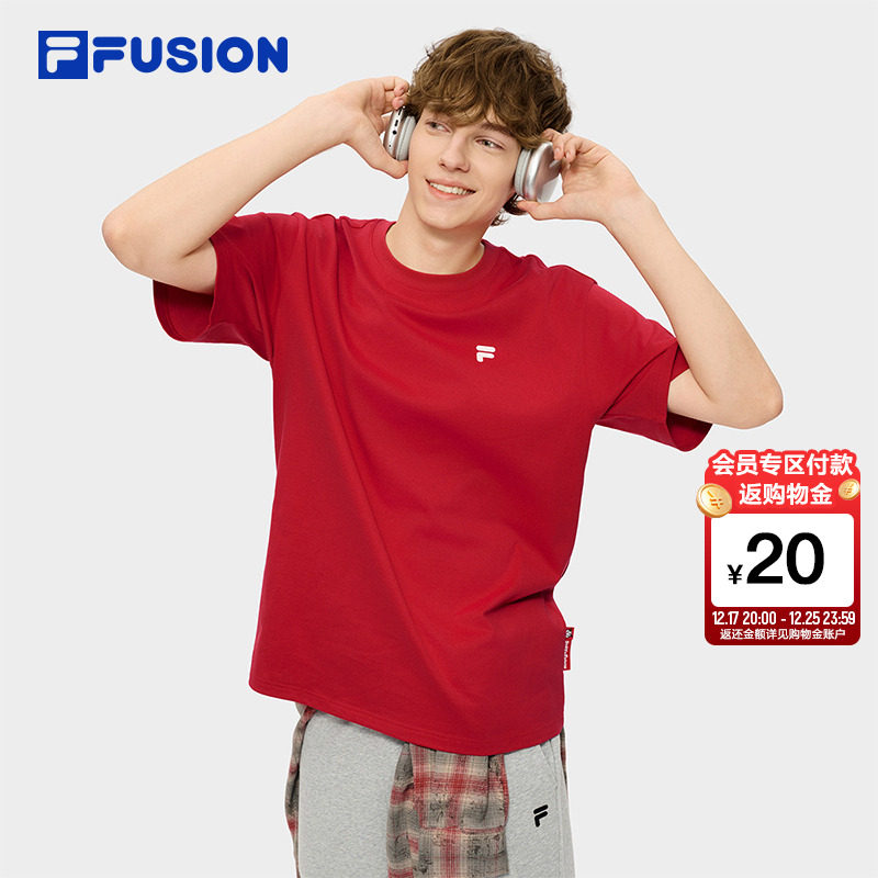 FILA FUSION斐乐潮牌短袖T恤女2026春季新款新年红色