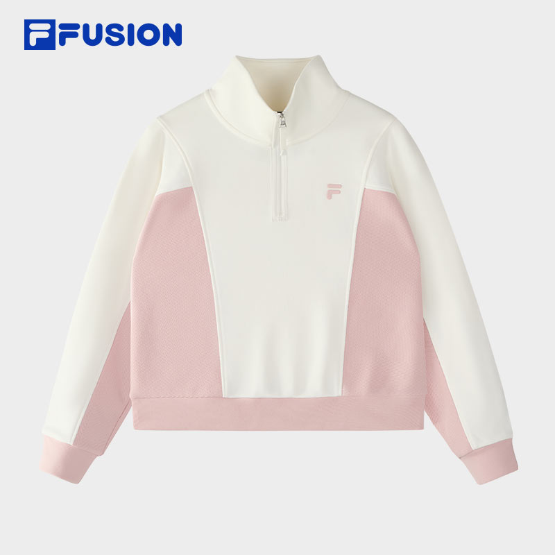 FILA FUSION斐乐潮牌女子圆领卫衣2025春季新款时尚拼色针织上衣