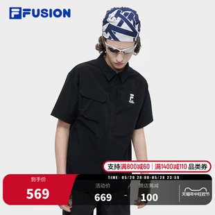 新款 FILA FUSION斐乐潮牌男子梭织上衣2024夏季 翻领短袖 衬衫 时尚