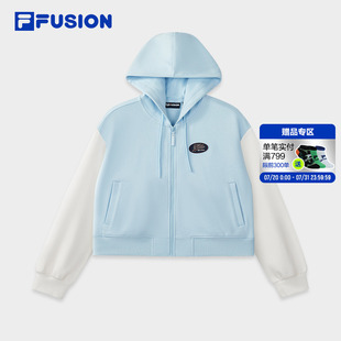 FUSION斐乐潮牌针织连帽外套女2025秋新款 FILA 休闲宽松拼色上衣