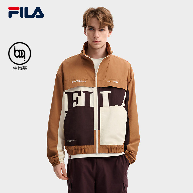 FILA 斐乐官方男士梭织外套2026春新款拼色立领夹克宽松休闲上衣