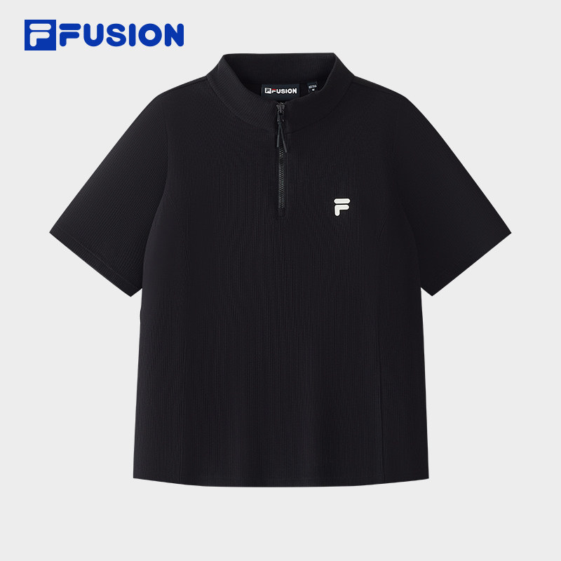 FILA FUSION斐乐女子短袖T恤2026秋季新款修身正肩半拉链运动上衣