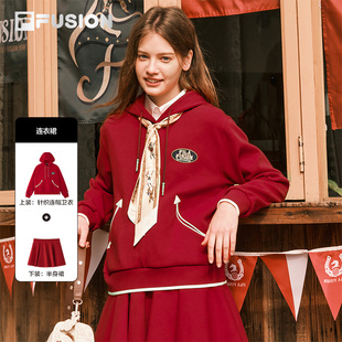 卫衣连衣裙贵气新衣 FUSION斐乐女子新年红色套装 马上起飞 FILA