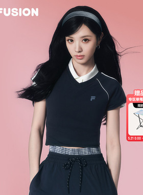 【田曦薇同款】FILA FUSION斐乐潮牌短袖T恤女夏休闲运动半袖上衣