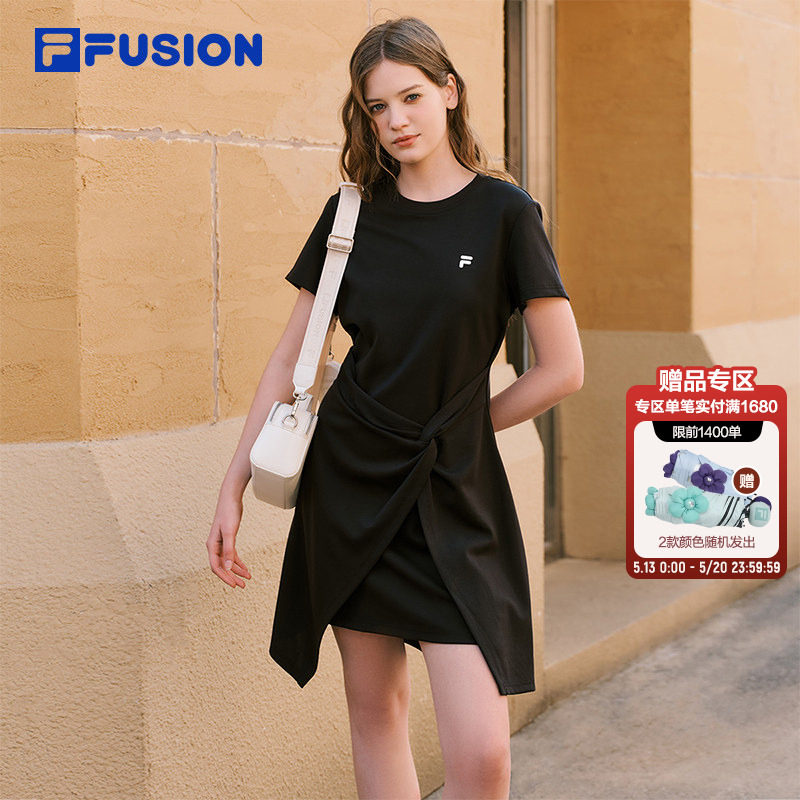 FILA FUSION斐乐潮牌针织连衣裙女26夏季新款不规则设计