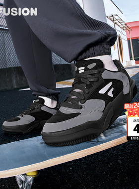 FILA FUSION斐乐潮牌男子板鞋夏季轻便革面黑色百搭休闲运动鞋子