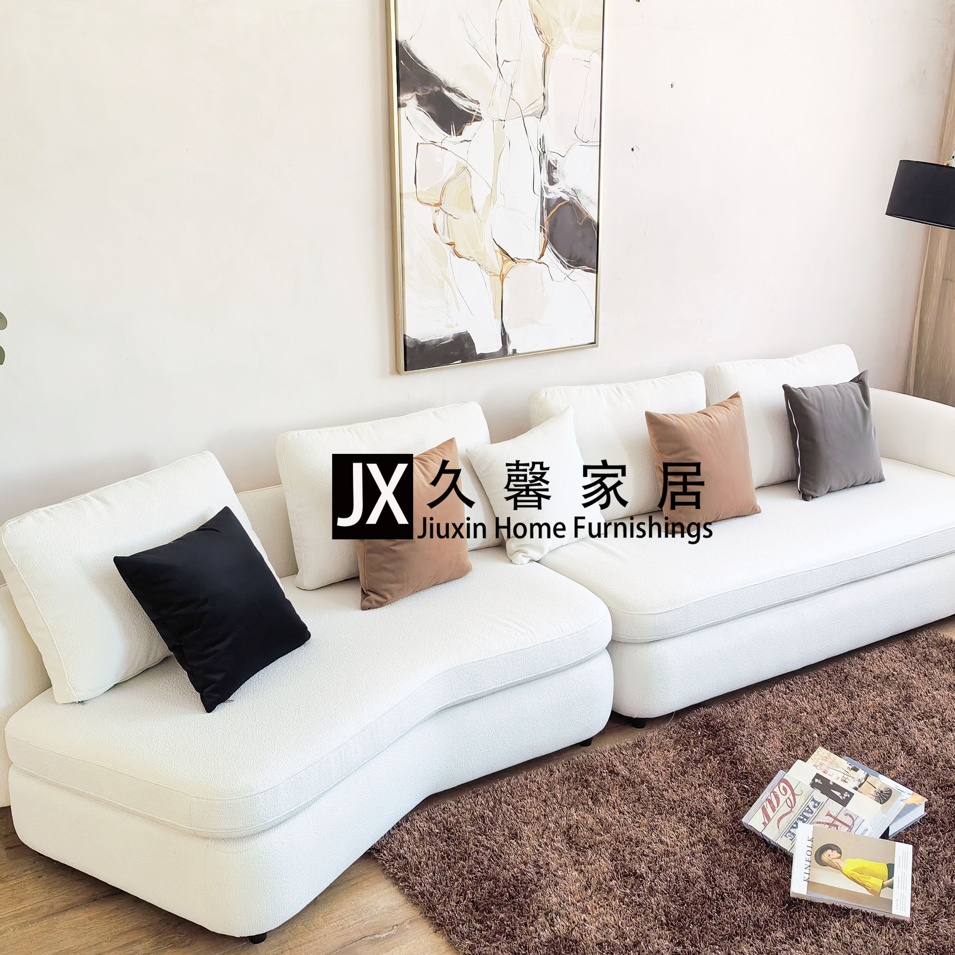 意式极简圣日耳曼沙发羊羔绒客厅小户型北欧现代简约直排三四人位