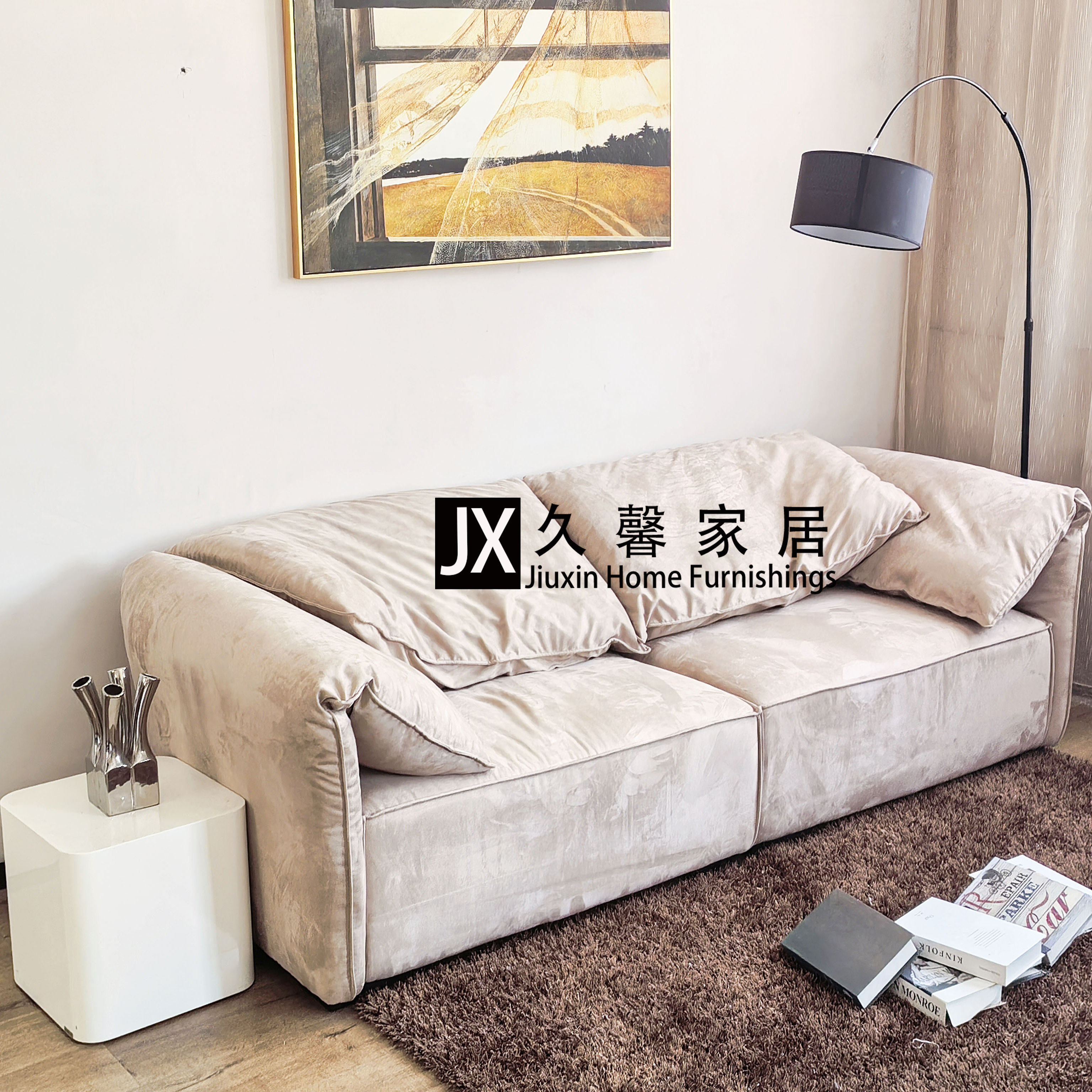 意式极简baxter大象耳朵磨砂布小户型客厅羽绒现代设计师直排沙发
