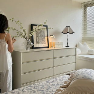 奶油风实木八斗柜简约现代客厅靠墙储物柜卧室床尾抽屉柜收纳柜子