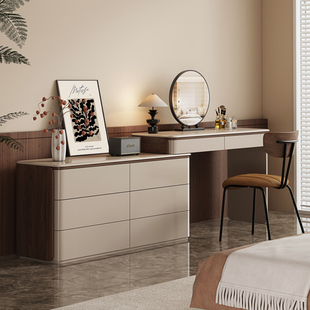 2025新款实木梳妆台卧室轻奢高级感伸缩化妆桌床尾收纳柜斗柜一体