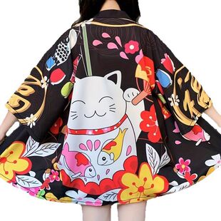 日系卡通动漫外套招财猫薄款改良衬衫和服披风喜庆可爱披肩大红色