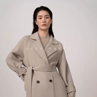 束袖 风衣式 桑蚕丝双面山羊绒大衣女秋冬 宽松版 「重工」小禾家1W