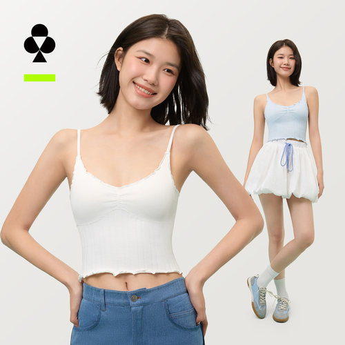 有棵树带胸垫木耳边吊带背心女