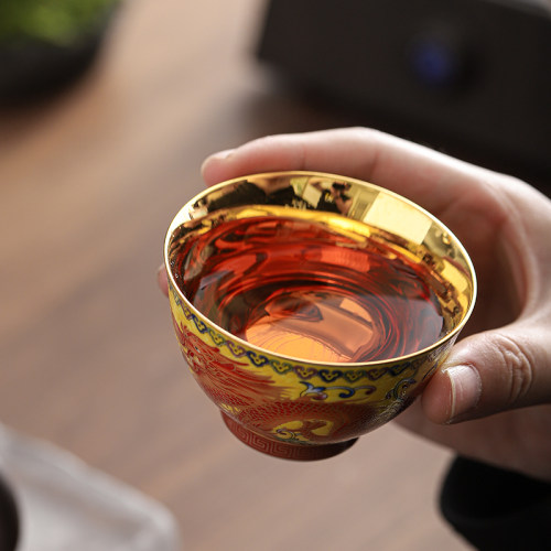 珐琅彩銮金龙凤对杯手工陶瓷茶杯