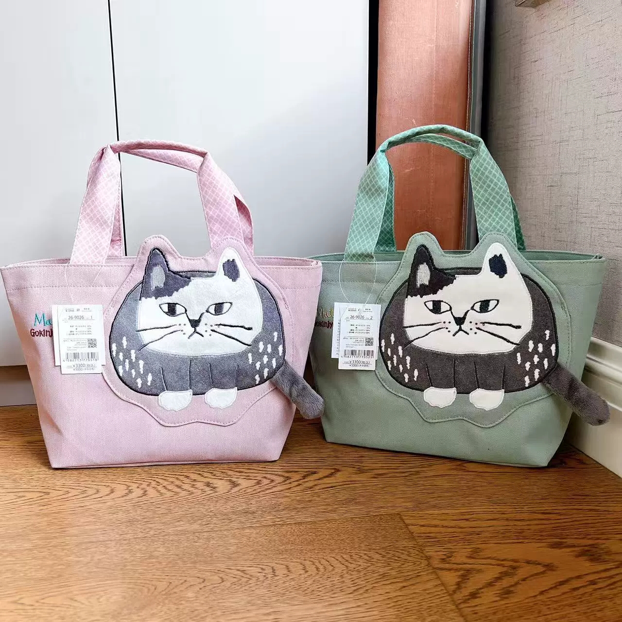 日本Kusuguru正品刺绣爬猫手提包手拎包立体包饭盒包逛街购物501