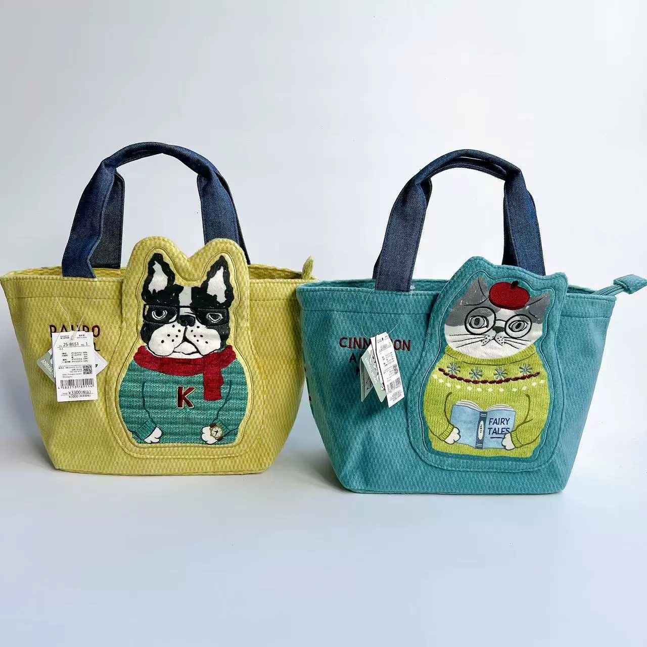 日本Kusuguru正品刺绣猫咪法斗手提包手拎包饭盒包摇粒绒通勤417