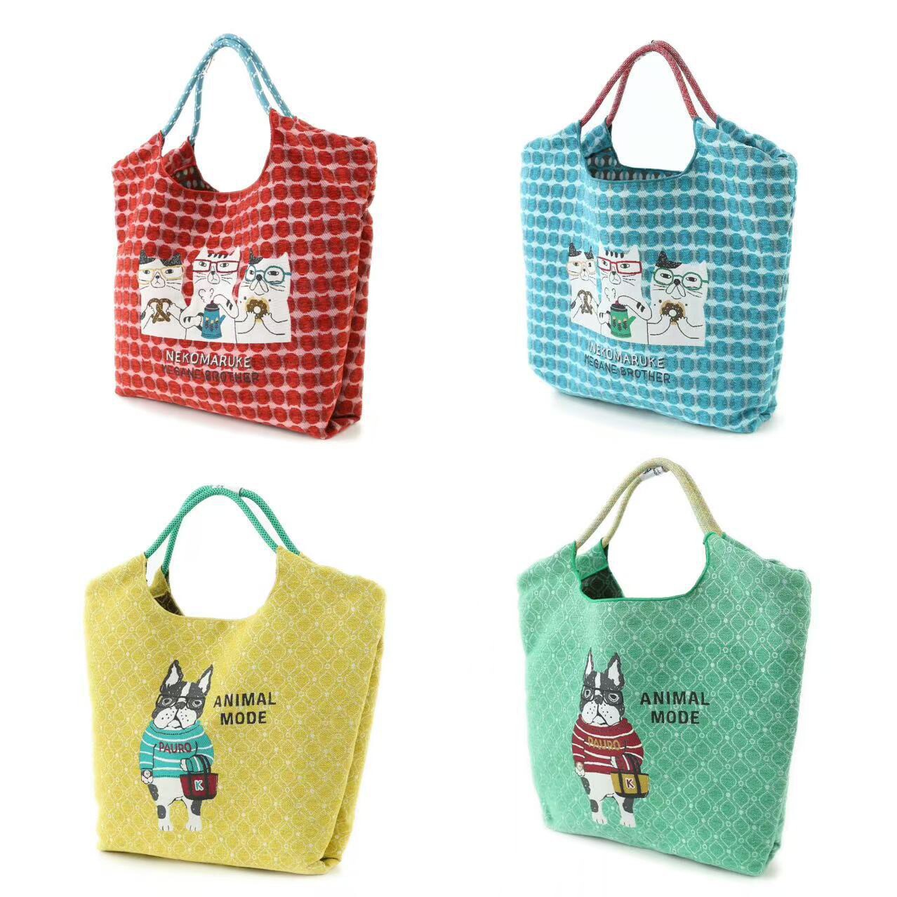 日本Kusuguru正品猫咪法斗提花手提包手拎包购物包单肩包包602